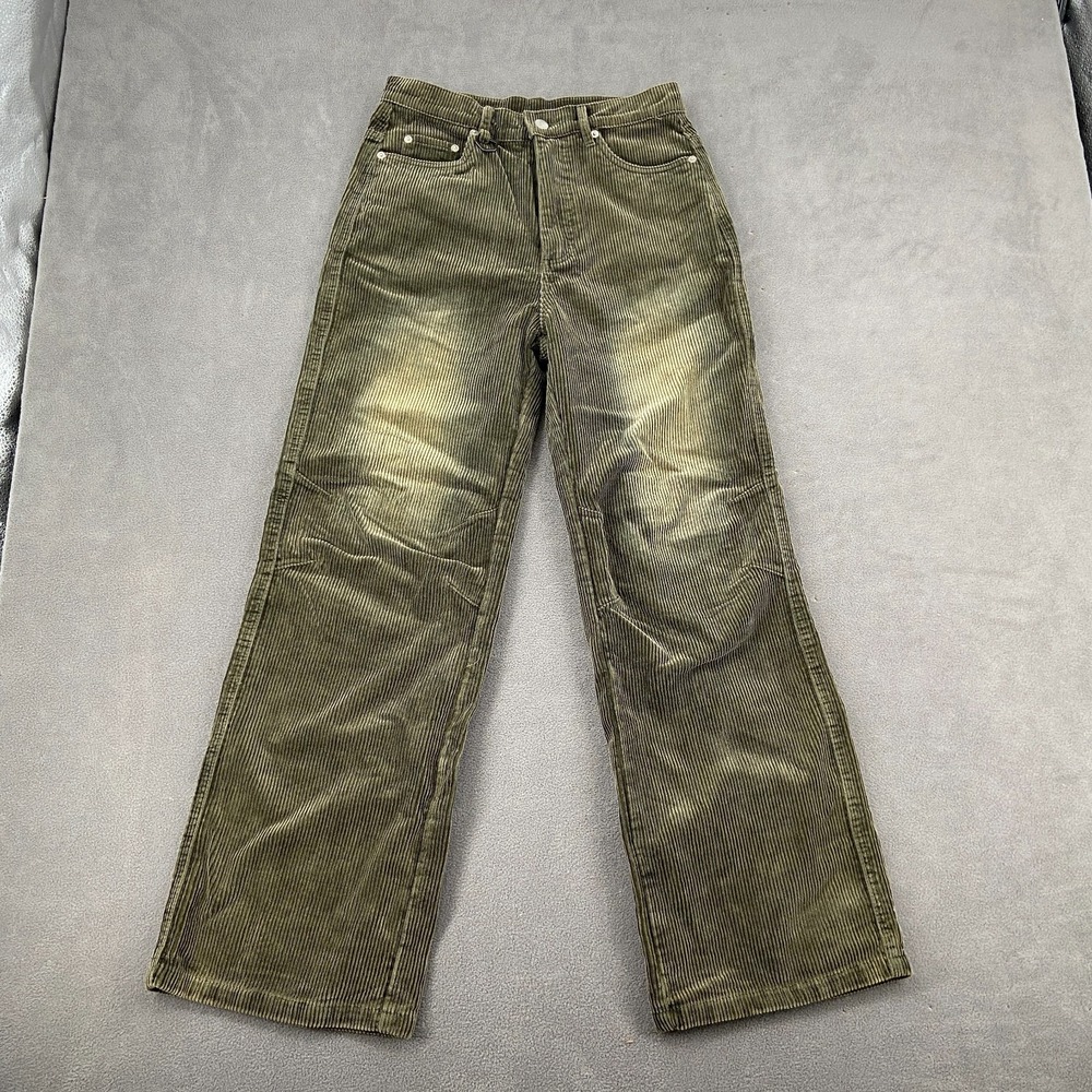 Ditch‎ Y2K Pants Sz 28x30 Olive Green Corduroy High Rise Flared Leg Skateboard